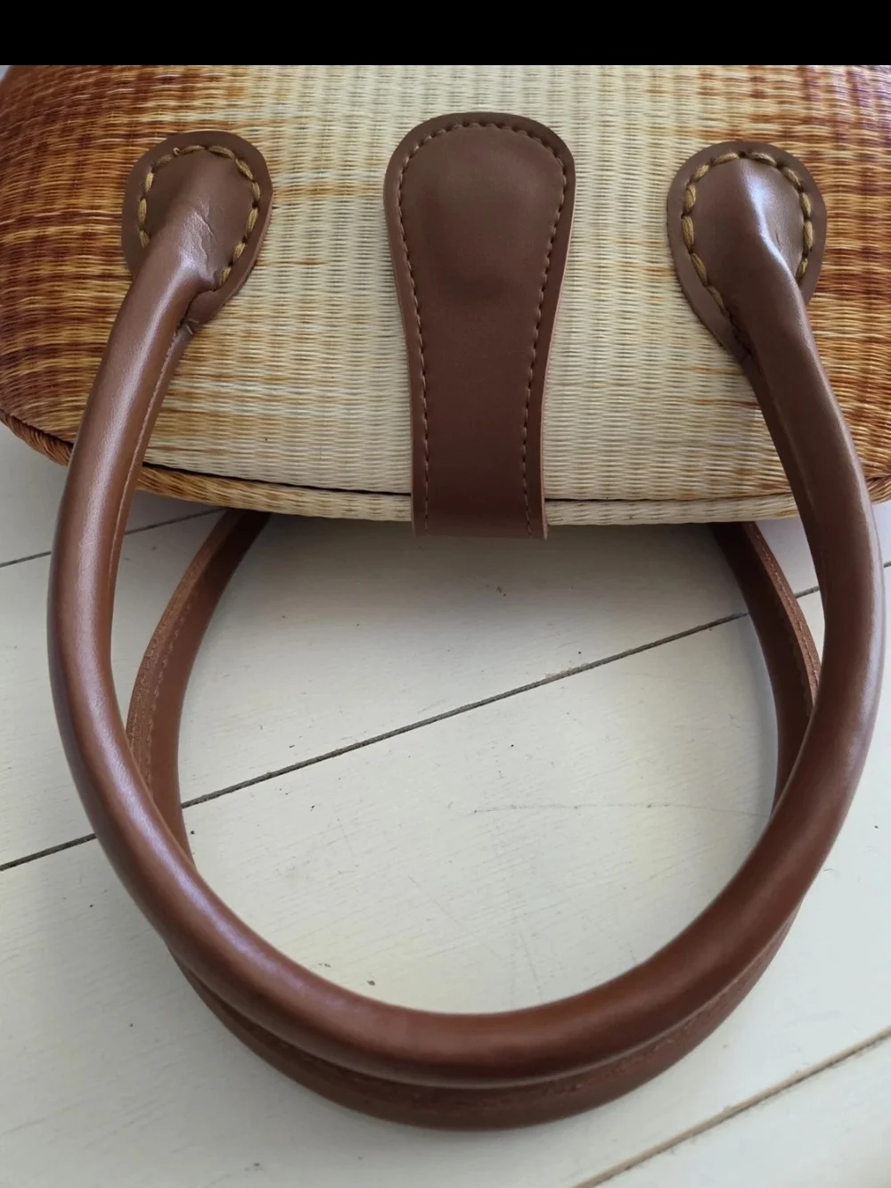 Le Sac Style Woven Straw Ombre Handbag, Terracotta Hardbody Boho Purse